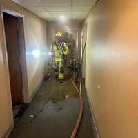 <p>Firefighters on the eighth floor.</p>