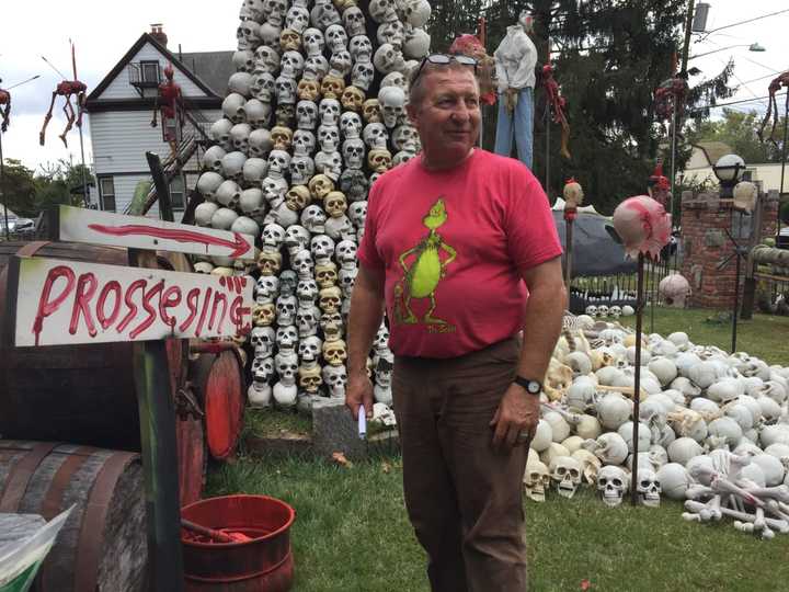 Guerino Cilli with his Vlad The Impaler display in Hackensack.