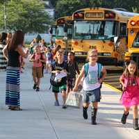 <p>Students on the first day of classes in the Lakeland Central School District.</p>