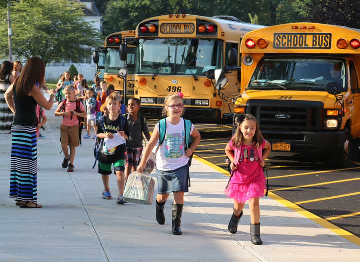 Students on the first day of classes in the Lakeland Central School District.