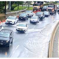 <p>The water main break in Paramus on Thursday, Aug. 17, flooded part of westbound Route 4 and closed the busy Paramus Road exit ramp.</p>