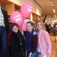 <p>From left, Alison Puleo, a customer, with Gus Garrett, very personal stylist, and Laura Gavey, store manager, the in J. Crew Store on Greenwich Avenue on Thursday for the Go For Pink in Greenwich event.</p>