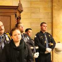 <p>Police officers, borough officials, family, friends and supporters attended Mass at Our Lady of Grace.</p>