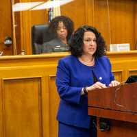 <p>Acting Monmouth County Prosecutor Lori Linsky at her swearing-in ceremony Wednesday.</p>