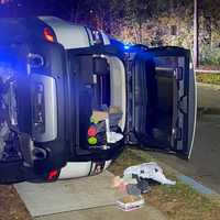 <p>No injuries were reported in the rollover crash on the Midland Avenue westbound ramp off northbound Route 17 in Paramus.</p>