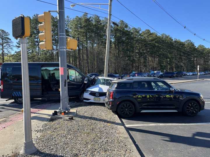 A van carrying 11 school children and a car crashed in Manchester Township, NJ, on Tuesday, Apr. 16, 2024.