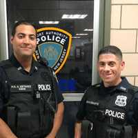 <p>Port Authority Police Officers Anthony Estevez (left) and Nick Colletti</p>