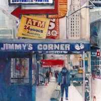 <p>Rifkin&#x27;s watercolor painting depicting Jimmy&#x27;s Corner in Manhattan.</p>