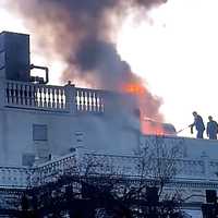 <p>Fire on the roof of the Brownstone in Paterson.</p>