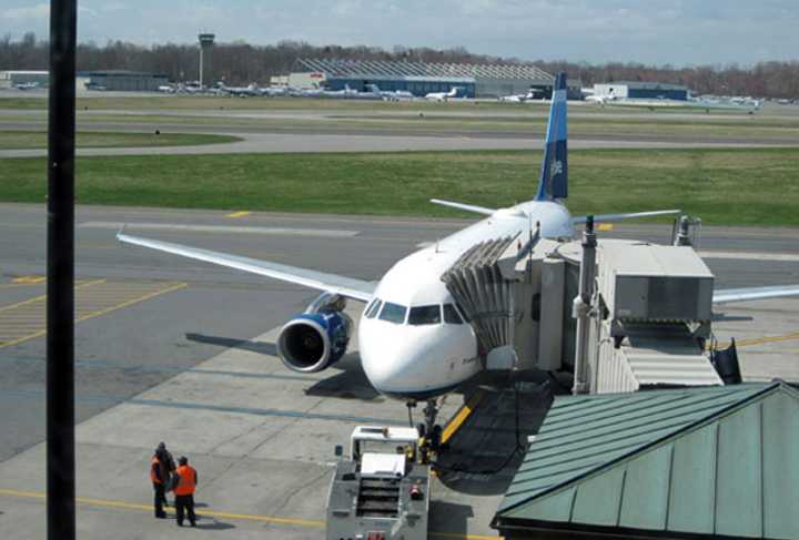 A Jet Blue flight at Westchester County Airport was delayed after baggage handlers noticed a white, powdery substance.