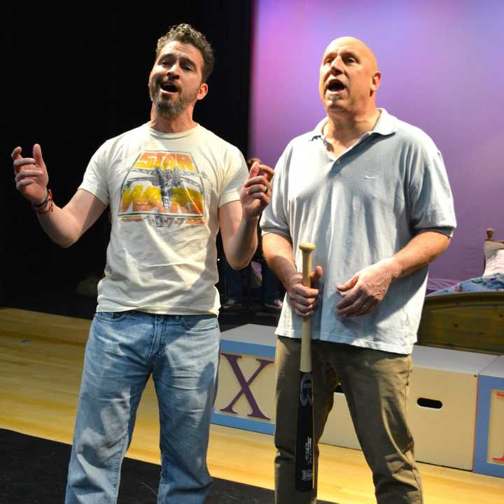 Juan Londoño and Peter Green in the production of &quot;Baby&quot; at the Darien Arts Center.