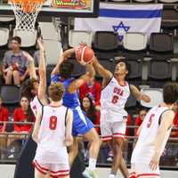 <p>Justin Price playing basketball at the Maccabiah Games</p>