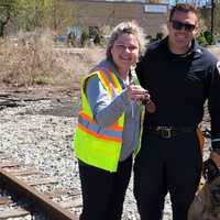 <p>Bergen County Sheriff&#x27;s Sgt. Michele Spina and Gucci with Angela Fava</p>