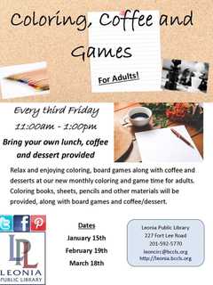 Leonia Library Organizes Board Games, Coloring For Grown-Ups