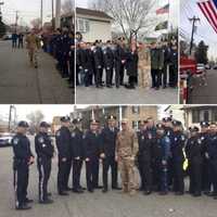 <p>Hero&#x27;s welcome for Steve Linde, surrounded by Little Ferry police, joined by members of VFW Post 809 and American Legion Post 310.</p>