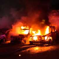 <p>Responders arrived at the MTF Auction used car dealership on Route 46 in Lodi to find a trio of vehicles aflame.</p>