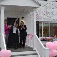 <p>State Rep. Laura Hoydick, Lovely Cakes owner/baker Renata Papadopoulos and Dorothy Bratchell, COO Women’s Business Development Council cut the ribbon.</p>