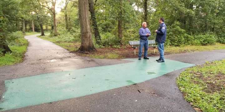 Supervisor Chad A. Lupinacci visits the park with Director of General Services, Andre Sorrentino.