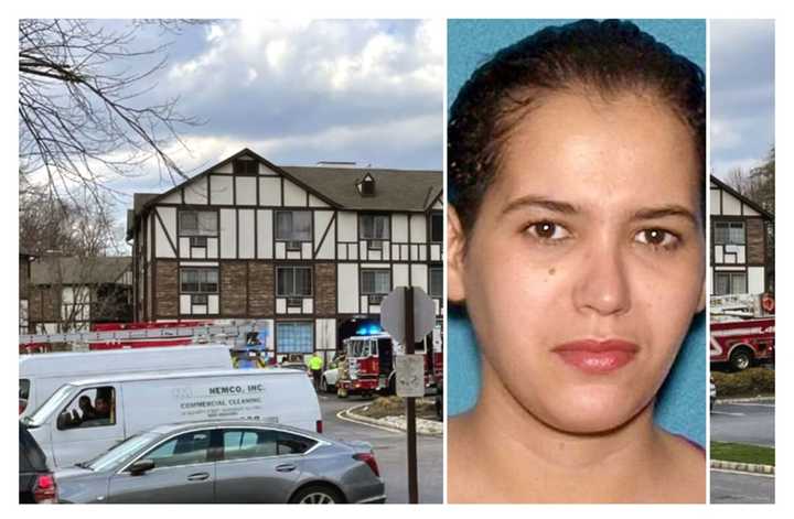 Amel Mersali (inset) is charged with torching her bedroom at the Ridge Gardens development in Mahwah, putting lives and property at risk.