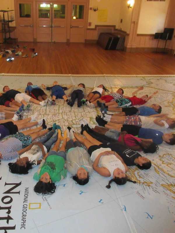 Irvington Students Get Feet-On Learning Experience With Giant Traveling Map
