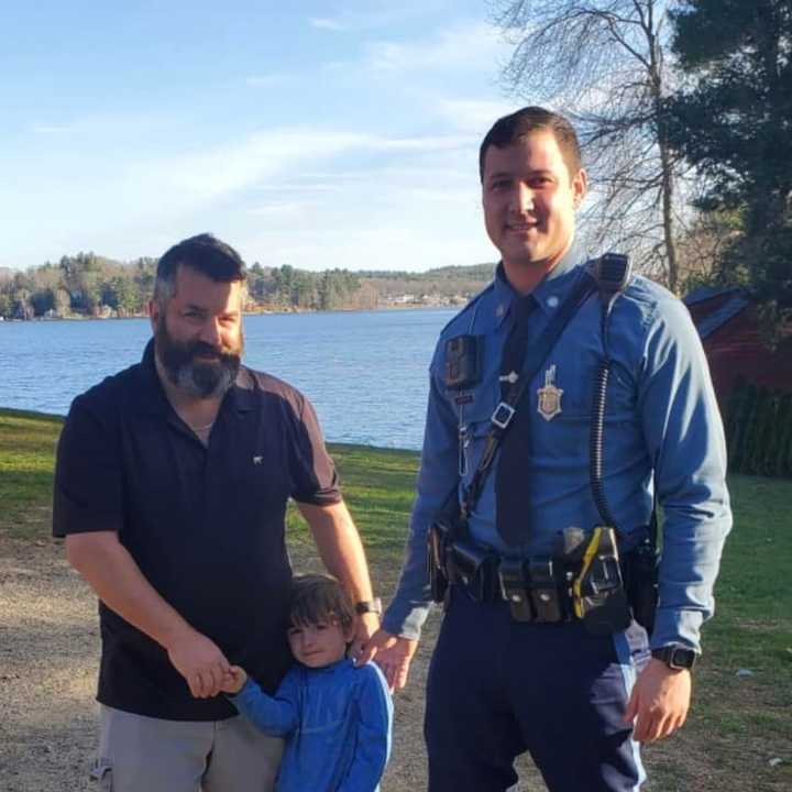 Trooper Richard Caron with Oliver Nash and a family member