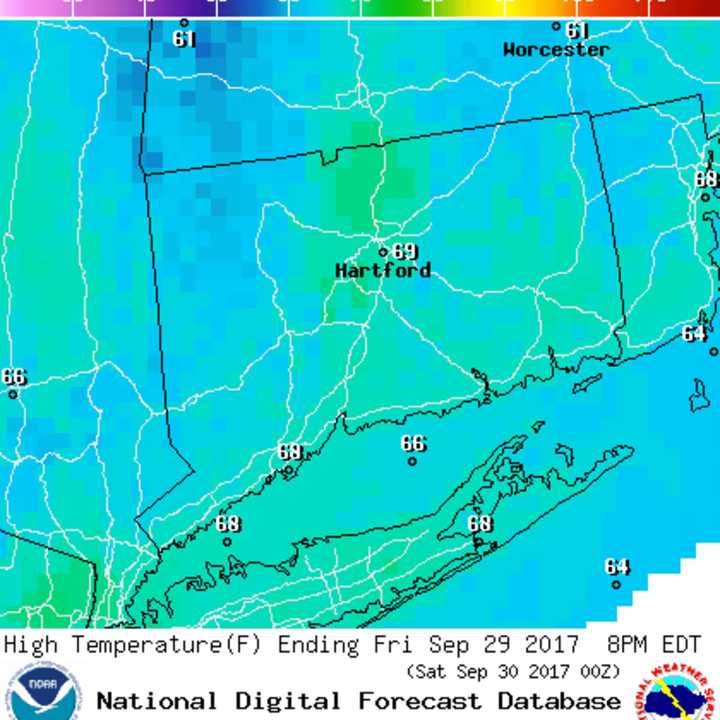 Temperatures will be in the mid to upper 60s this weekend in Fairfield County, and some rain is expected on Saturday.