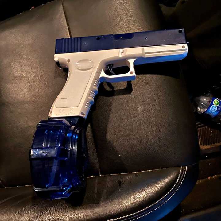 Mendon police were called to a neighborhood Thursday night, May 18, after someone saw a high school student carrying this water pistol and believed it was a real gun, authorities said.