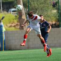 <p>Matt Pankauski heads the ball</p>