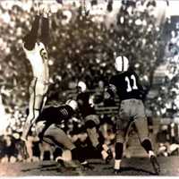 <p>October 22, 1955. Milton Graham (#86) blocked pass. Colgate went on to defeat Yale 7 to 0.</p>