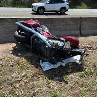 <p>Multiple agencies responded to a crash in Connecticut over the weekend after a caller reported that a motorcycle had "split in two."</p>