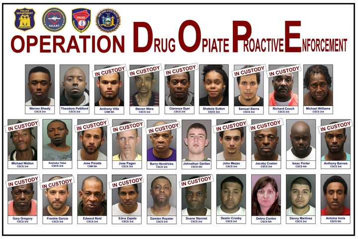 Sixteen of the 29 suspected street level drug dealers have been apprehended in the drug sweep in Yonkers.