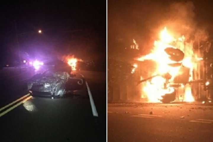 PHOTOS: Speeding Mustang Driver In Fiery Truck Crash Was Drunk, New Milford PD Charges