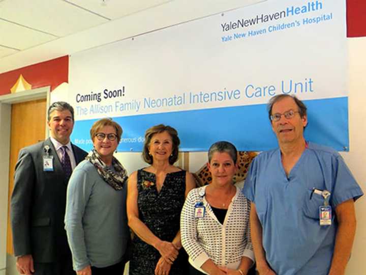 Steve Jakab, president, Bridgeport Hospital Foundation; Susan Chudwick, director of development; Simin Allison; Julie Brown, associate director, Yale New Haven Children’s Hospital and Robert Herzlinger, MD, director, Children’s Hospital.