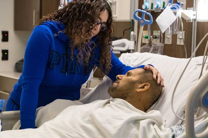 Kenia and Carlos Rosales as he recovers from a liver transplant.