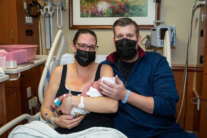 First-time parents Kathleen and Jerry Serafin of Dix Hills with their healthy boy, Tyler James Serafin.