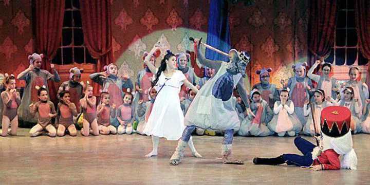 The battle scene from the Danbury Music Centre&#x27;s 2015 production of the Nutcracker Ballet.