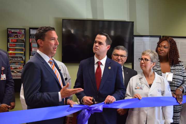 Dr. Mark Geller and State Sen. David Carlucci speak at the groundbreaking project for the prenatal center.