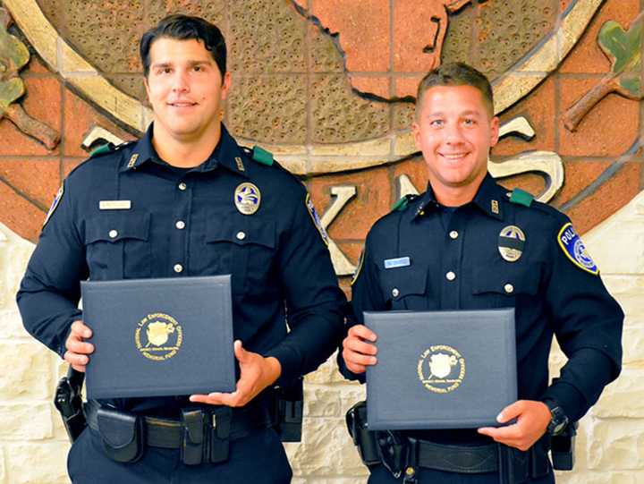 Euless, Texas Police Officers Ed Pietrowski, left, a Beacon native, and Michael Sarro. Both men are former NYPD officers.