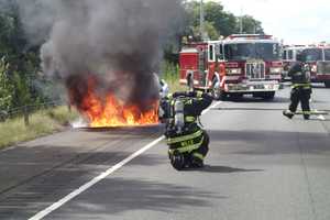 Car Catches Fire On I-95 North In Westport