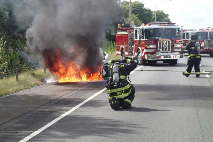 Car Catches Fire On I-95 North In Westport