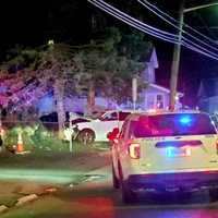 <p>The Dodge Durango veered off the road and slammed into an evergreen in the front yard of a home where Moonachie Road bends into Liberty Street in Little Ferry.</p>