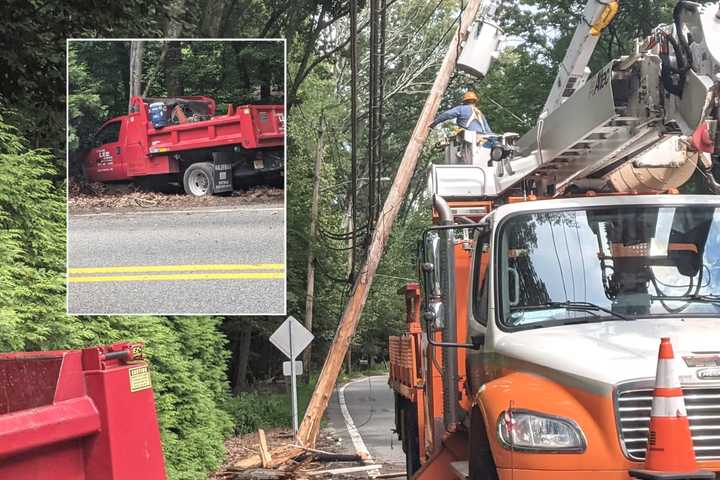 Contractor's Truck Splits Utility Pole On Busy Northwest Bergen Road