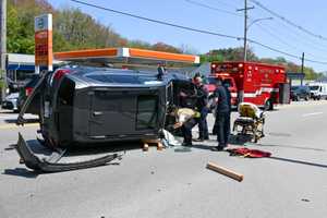 Car Flips Onto Side After Running Red Light On Route 3A In Cohasset: Police