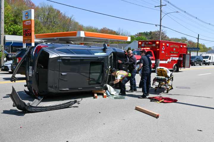 Car Flips Onto Side After Running Red Light On Route 3A In Cohasset: Police