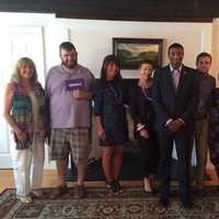 <p>State Sen. Sue Serino’s staff wearing purple for Alzheimer’s Awareness.</p>