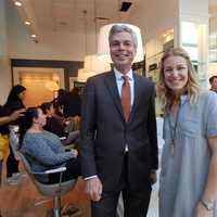 <p>White Plains Mayor Tom Roach; Colleen Margiloff, Operating Partner at Drybar</p>