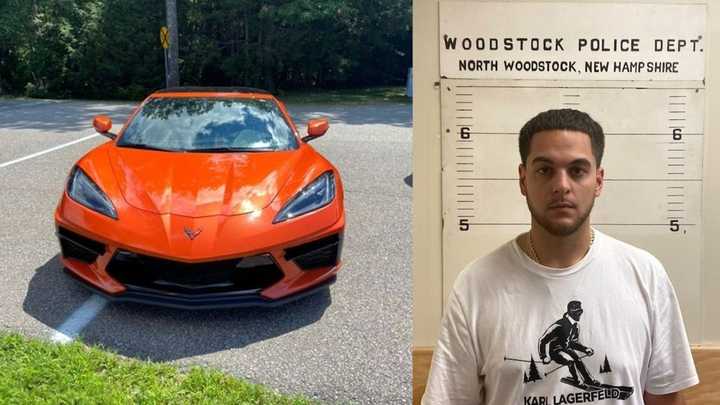 Alejandro Zapata-Rebello, of Danbury, was accused of driving a 2021 Chevrolet Corvette recklessly on a highway in New Hampshire.