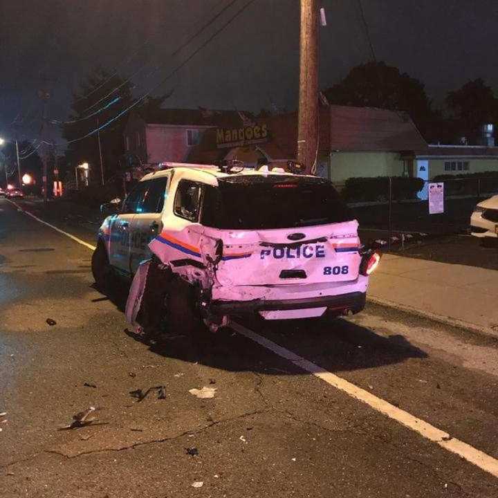 The police vehicle after the crash.