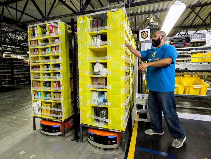 An Amazon delivery station worker. The giant company plans to hire thousands more New Jersey workers as online shopping  continues to grow.