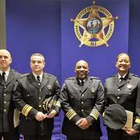 <p>(l. to r.): Undersheriff Dave Borzotta, Executive Undersheriff Vincent Quatrone, Sheriff Anthony Cureton, Chief Warrant Officer Cora Taylor, and Undersheriff Jin Sung Kim.</p>